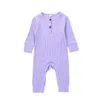 Långärmad baby rompers ribbad solid fast färg enkelhet vår höst nyfödda barn pojkar flickor jumpsuits kläder 1060 e3