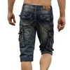 Jeans masculino masculino retro cargo jeans shorts vintage ácido lavado desbotado Multi-Pockets Military Biker Short for Men