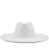 Szerokie brzeg kapelusze w stylu brytyjska wełna solidna klasyczna klasyczna czapka fedoras men kobiety Panama Jazz Hat 9.5cm Big White Scot22