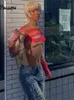 Yiallen Autunno Stampa colorata Y2K Crop Top Donna Sexy Backless Manica lunga T-shirt Pantaloni a vita bassa Skinny Hip Hop Tees Streetwear 220714