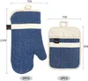 Chambray Neoprene Oven Mitt v￤nster/h￶ger och 2 st Pocket Potolder Set 2 Pack-v￤rmest￤ndig till 400 F-handtag Heta f￶rem￥l s￤kert utan glidgrepp med h￤ngande slinge bl￥ 4st