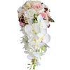 結婚式の花の滝ブライダルブーケピンクホワイトの人工アクセサリー