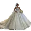 Skromna suknia Bling Ball Suknia ślubna Puffy 3D Floral Appliques Suknie ślubne niestandardowe koraliki Dubai Sukienki panny młodej