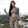 Yoga Outfit Seamless Ribbed Set Sport For Woman Long Sleeve Crop Top High Waist Trouser Warm Workout Gym Suit Women's TracksuitYoga