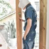 Herren Jeans Sommer Kurzarm Einteilige Männer Overalls Einreihige Denim Overalls Jungen Knielangen Shorts Zerrissene Gewaschene HosenHerren