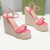 Summer Wedge Sandalen Topkwaliteit Lederen Classics Gesp Voor Achterriem Schoenen 13cm Hakken Platform Designer Zomer Sandaal voor Vrouwen 4-11 met Doos