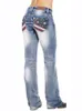 Kadın Pantolon Capris Amerikan Bayrağı Streç Yıkanmış Bootcut Kadın Kot Ince Düz Rahat Yüksek Bel Denim Pantolon