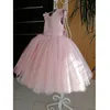 Abiti da ragazza Rosa pesca Flower Girl Of Wedding Perline Backless Birthday Party Abito da sera Tulle Princess Ball Gown 1-12YGirl's