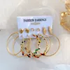 6 paires femmes Vintage balancent perles colorées grand cerceau boucles d'oreilles ensemble créatif Simple ananas clous d'oreilles bijoux
