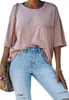 여성 탑스 티셔츠 하프 슬리브 티셔츠 캐주얼 여름 둥근 칼라 셔츠 주머니가있는
