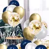 50pcs / set 12 "bleu marine et or confettis ballons blanc métallique anniversaire remise des diplômes fête décorer fournitures MJ0723