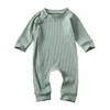 Infant Boy Solid Jumpsuits Baby Girl Long Sleeve Zipper Knoppen Ribbed Jumpsuit Boys Pure Cotton Romper Baby Round Neck Rompers 220525