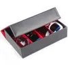 Cajas de almacenamiento, contenedores de 4 rejillas, organizador de gafas, accesorios portátiles para gafas de sol, joyería de cuero Pu de calidad, relojes, exhibición de objetos de valor