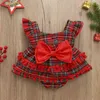 0-24 M Baby Romper Plaid Print Design Classic Flying Sleeve Furry Ball Tassel Embellished Bottom Snap Button Jumpsuit Fashion G220521