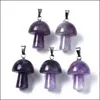 Pendant Necklaces Pendants Jewelry Natural Stone Carving Mushroom Shape Reiki Healing Crystal Tiger Eye Rose Quart Dhv