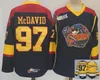 Vintage NCAA Erie Otters College 97 Connor McDavid Maillots Hockey Cousu Marine Bleu Jaune Chemises M-XXXL