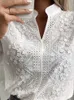 Summer Women Casual Chic Plus Size White Blouses V Neck Hollow Out Floral Pattern Eyelet Embroidery Half Sleeve Daily Wear Top 220407