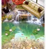 Custom photo flooring wallpaper 3d Wall Stickers Modern pastoral forest landscape painting waterfall lotus leaf fish floor painting walls paper home decor