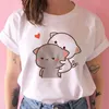 Animal fofo Funny Love Tops Series impressão feminina camiseta casual base o-colar camisa branca de manga curta