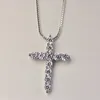 Collier en argent 925 pour hommes et femmes, chaîne de 18 pouces, cristal brillant, pendentif croix classique, à la mode, bijoux de luxe, cadeaux