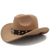 Berets Women's Men Wool Western Cowboy Hat Roll-up Brim Gentleman Dad Jazz Jazz Sombrero Hombre Cap Rozmiar 56-58cm skórzany pasek