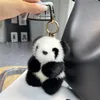 Keychains Cute Real Keychain Plush Panda Pendant Kids Toy Women Bag Charm Trinkets Car Metal Key Rings Rear View Mirror Ornaments