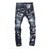 DSQ Mens Jeans Paint Graffiti Jean Hip Hop Pants Street Trend Zipper ketting Decoratie gescheurd Stretch Black Fashion Slim Fit gewassen motocycle denim panelen