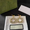 Sparkle Rhinestone Designer Halsband örhängen Girl Crystal Ear Studs Double Letter Diamond Pendant Stud Smyckesuppsättning