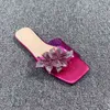 Slippers Summer Shoes for Women Flat Heel Transparent Girls Rhinestone Flower Vacation Ladies Slides Outside Flip Flops 220530