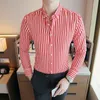 Business Men Shirt Brand Fashion Long Sleeve All Match Slim Fit Striped s Formal Wear Blouse Homme 220401