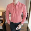 Biznes Mężczyźni Marka Moda Moda Z Długim Rękawem Wszystkie Dopasuj Slim Fit Striped S Formalna Nosić Bluzkę Homme 220401