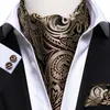 Bow Ties ipek lüks paisley fular kravat siyah altın ascot kravat seti