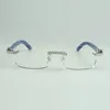 끝없는 다이아몬드 안경 프레임 3524012, 내추럴 블루 나무 다리 및 56mm 투명 렌즈