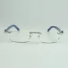 monture de lunettes de diamants sans fin 3524012 avec pieds en bois bleu naturel et verres transparents de 56 mm