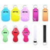 Neoprene Hand Sanitizer Bottle Cover Keychains Candy Color Wristband Keychain Portable Lipstick Holder