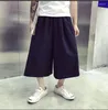 Calça masculina de verão, comprimento de bezerro masculino, linho respirável fino casual culottes harém pernas largas pernas trautes