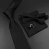 MEN039S TIE BOWTIEセットラグジュアリービジネスワーカーブルーブラックソリッドカラーシルクポリエステルJACQUARDネクタイスーツウェディングパーティー28448913