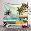 Bus Palm Tree Beach Tapestry Ocean Wall Hanging Picnic Mat Blanket Tema Hotel Decoração Decoração da casa da casa J220804