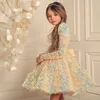 Glitzernde Pailletten-Blumenmädchenkleider für die Hochzeit, langärmelig, kurze Baby-Festzug-Kleider, bodenlanges Erstkommunion-Kleid