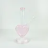 9 pouces rose coeur forme verre narguilé Shisha Dab plate-forme fumer tuyau d'eau en verre Bong