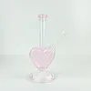 9inch Pink Heart Shape Glass Hookah Shisha Dab Rig Smoking Water Pipe Glass Bong