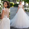 Classic A-Line Wedding Dresses O Neck Cap Shoulder Appliques Sequined Illusion 2022 New Bridal Gowns