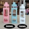 900ml Kawaii Bear Water Bottle With Straw Sport Plastic Portable Square Drinking For Girl Cute Juice Tea Cups 220509