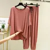 Femmes pyjamas été Modal maison costumes femme taille ample T-shirt + cordon pantalon ample 2 pièces ensemble survêtements 220329