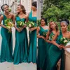 2022 Emerald Green Prom Dama de Brides dama de honra com streamer um ombro de sereia aberta Mermaid vestidos longos vestidos formais f0629x