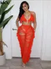 Kliou Halter Zbiorniki Dzianiny Kobiety Solid Sexy Głębokie V-Neck Lace Up Beacless Tassel Skinny Crop Tops Streetwear Sukiety 220325