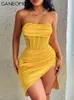 Slit Bodycon Mini Strapless Dress Sexy Outfits para mulher Verão 2022 Elegante Party Noite Backless Mulheres Vestidos de Aniversário Y220401