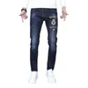 et automne hiver jean hommes haut de gamme broderie lumière luxe marque de mode jeunesse élastique Slim Fit pantalon épais