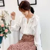 Damenblusen Hemden Frauen Chiffonbluse Rüschen Langarm V-Ausschnitt Lose Frühling Sommer Grün Weiß Tops Damen Plus Size Koreanische Bluse