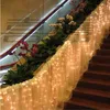 Strängar LED 1,5x1,5 m 1,5x0,7 m iscicle gardin lampor sträng fairy jultol girlands fest trädgård bröllop dekorationer